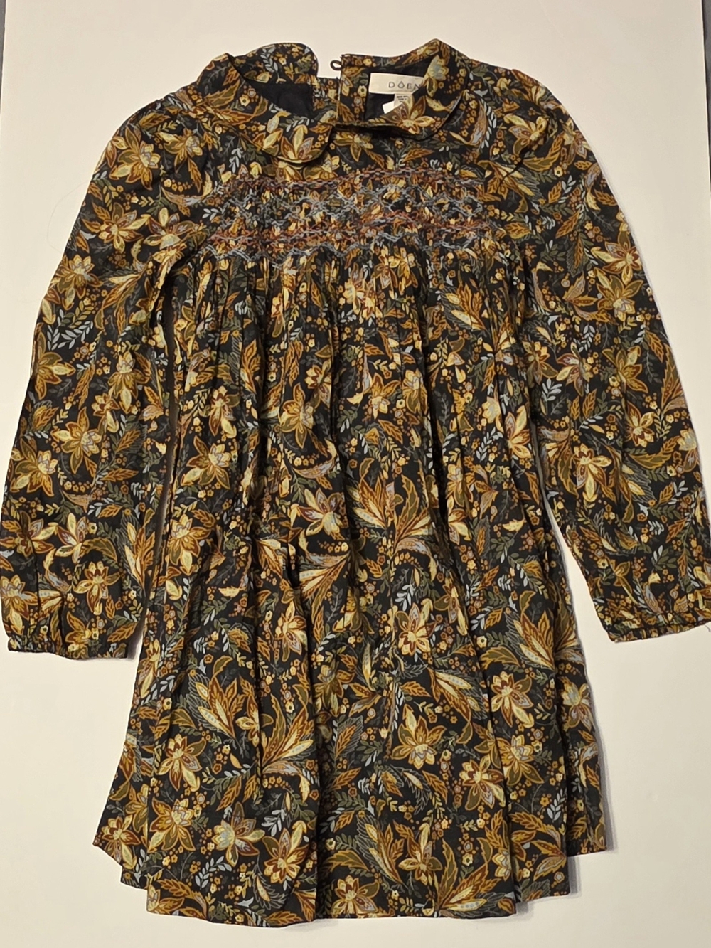 Doen Black Floral Dress with Gold and Olive Print Size 6